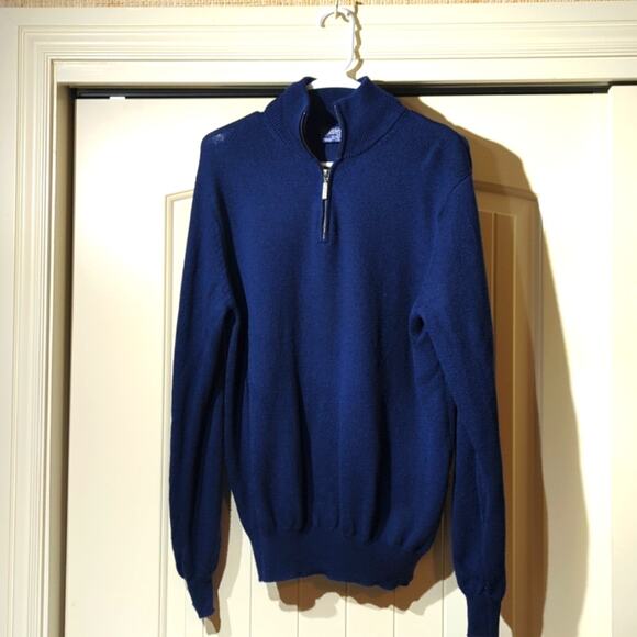 Jeremy Argyle NYC 100% Merino Wool Navy Quarter Zip Stand Collar Men's Size L - Picture 1 of 5
